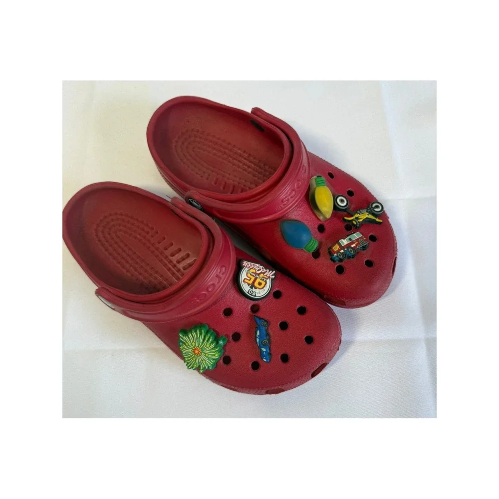 Crocs Classic Clogs Red W/ Jibbitz Mens 6 Womens 8 Slip On Casual